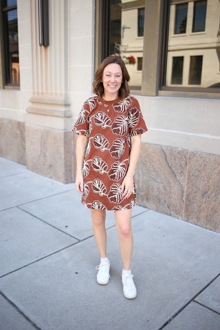 Brown and Black Leaf Print Dress | Cassie Entro