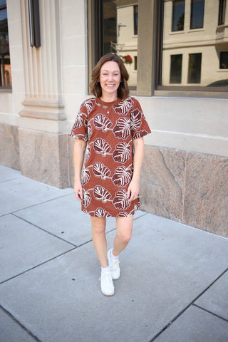 Brown and Black Leaf Print Dress | Cassie Entro