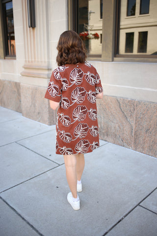 Brown and Black Leaf Print Dress | Cassie Entro