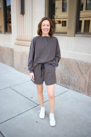 Grey and Yellow Stripe Pullover and Shorts Set | Stori Anniewear