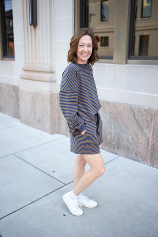 Grey and Yellow Stripe Pullover and Shorts Set | Stori Anniewear