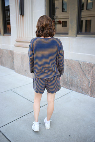 Grey and Yellow Stripe Pullover and Shorts Set | Stori Anniewear