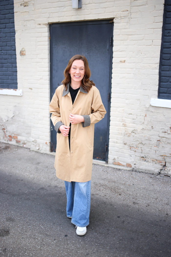 Tan with Plaid Collar Trench Coat | Gigi Entro