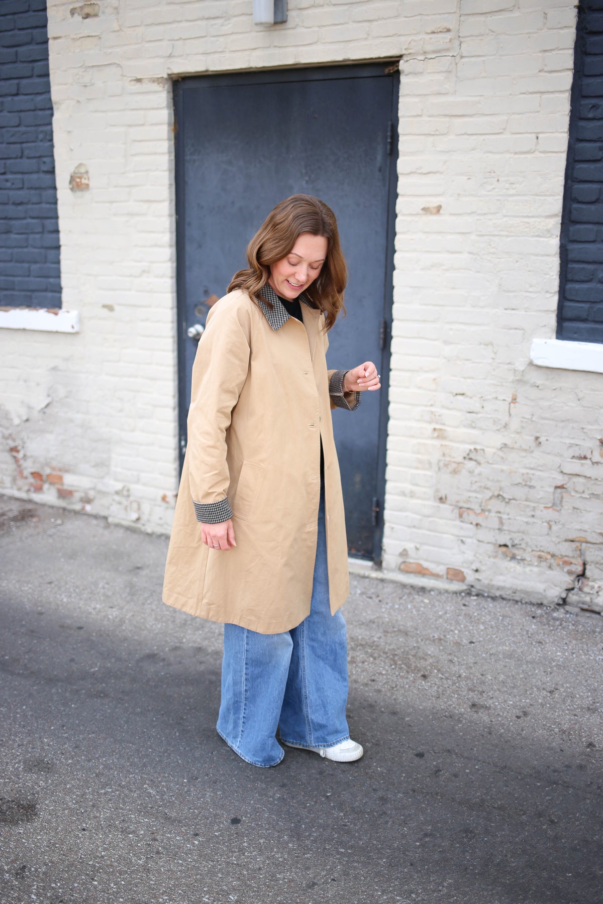 Tan with Plaid Collar Trench Coat | Gigi Entro