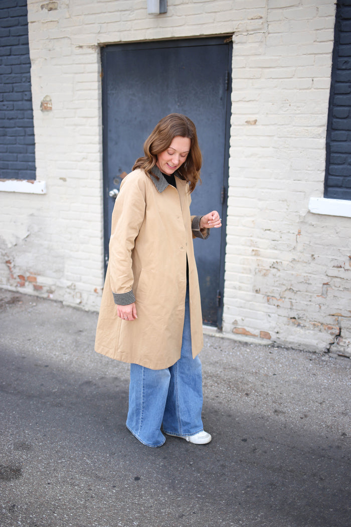 Tan with Plaid Collar Trench Coat | Gigi Entro