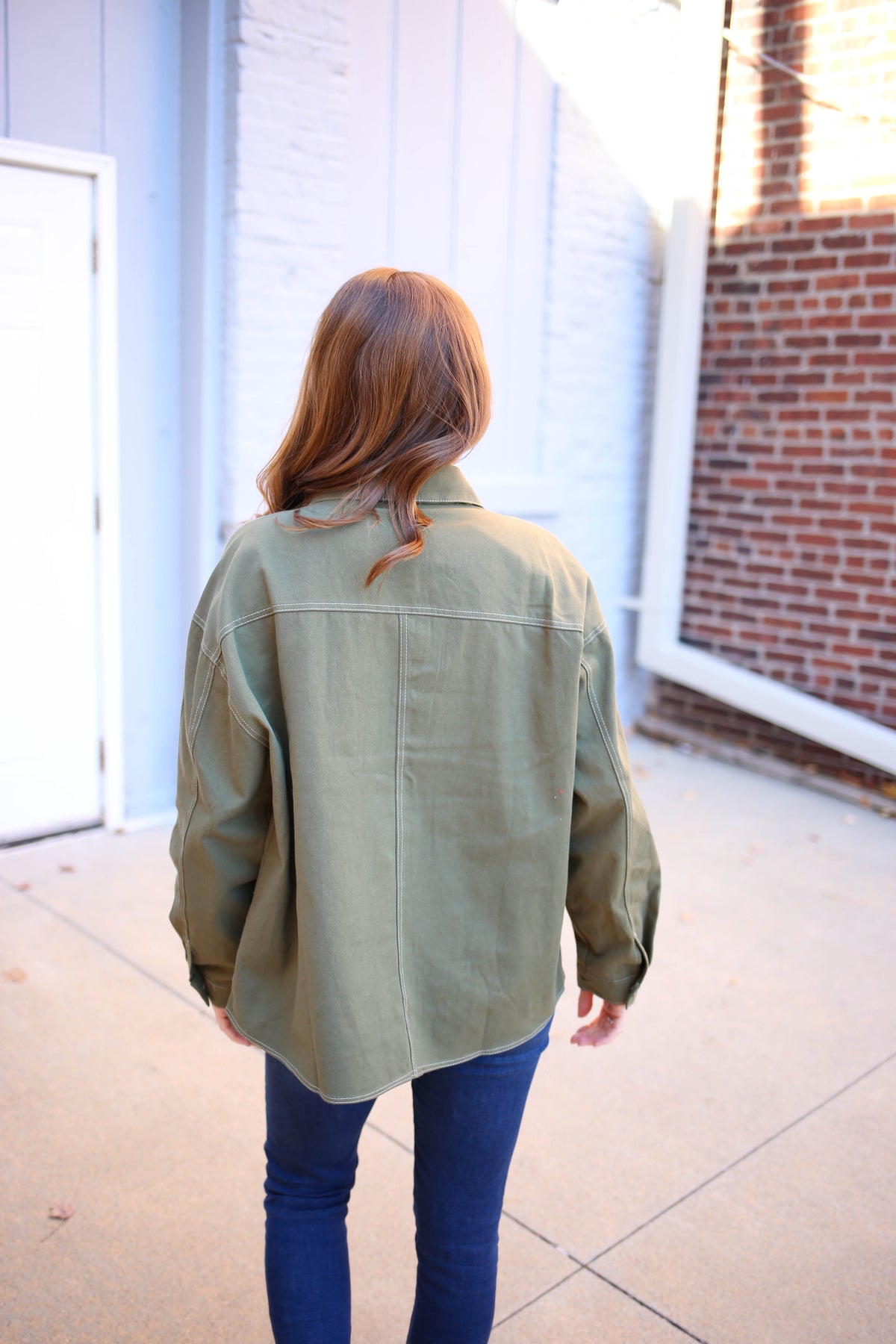 Olive Stitch Detail Shacket | Boutique Elise | Kassie Hyfve