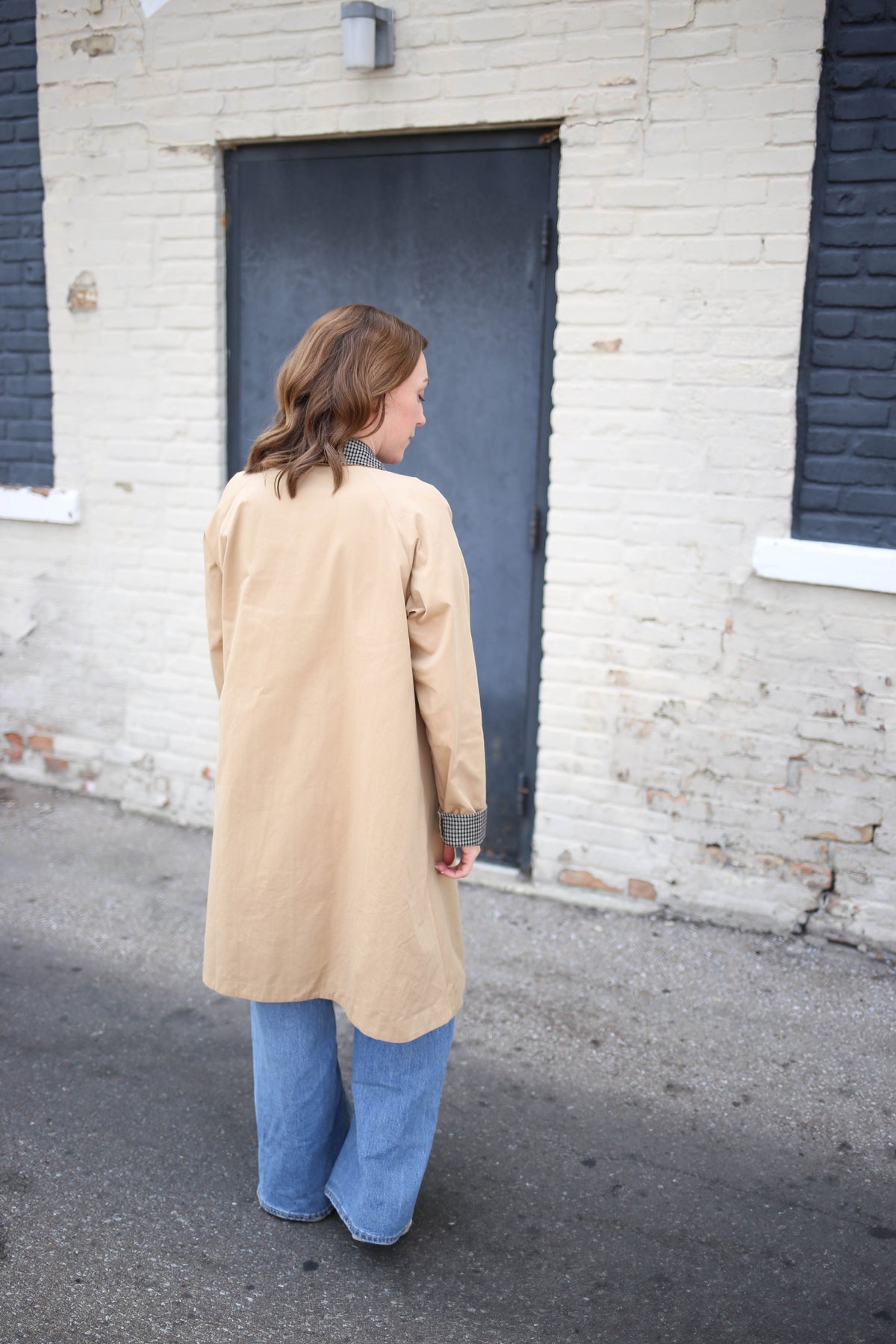 Tan with Plaid Collar Trench Coat | Gigi Entro