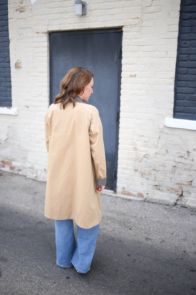 Tan with Plaid Collar Trench Coat | Gigi Entro