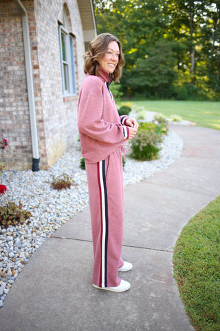 Burgundy Stripe Detail Sweatshirt | Tiffany Jodifl