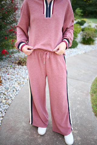 Burgundy Stripe Detail Sweatpants | Sally Jodifl