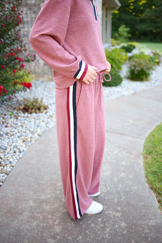 Burgundy Stripe Detail Sweatpants | Sally Jodifl