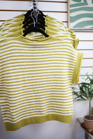 Chartreuse Green Stripe Sleeveless Cardigan | Charlie Entro