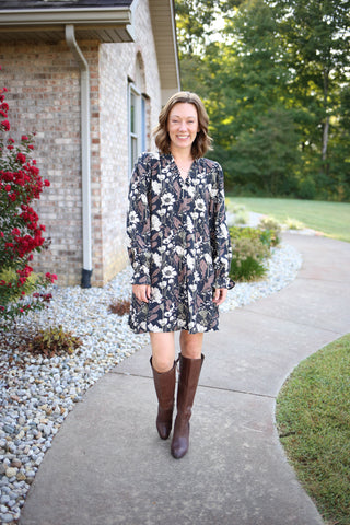 Black and Brown Floral Shift Dress | Ashley Staccato
