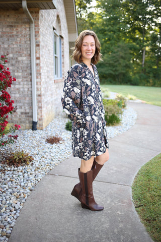 Black and Brown Floral Shift Dress | Ashley Staccato