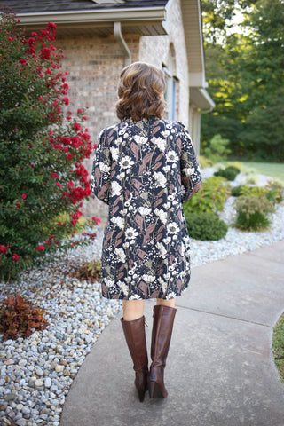 Black and Brown Floral Shift Dress | Ashley Staccato