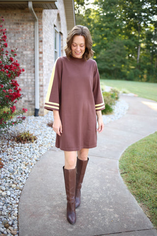 Brown with Butter Yellow Stripe Detail Dress | Yasmin Jodifl