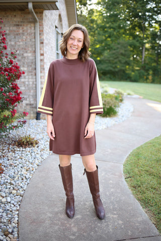 Brown with Butter Yellow Stripe Detail Dress | Yasmin Jodifl