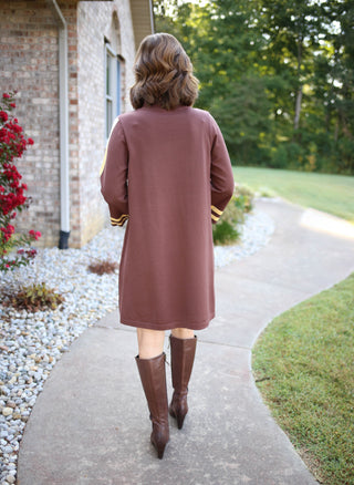 Brown with Butter Yellow Stripe Detail Dress | Yasmin Jodifl