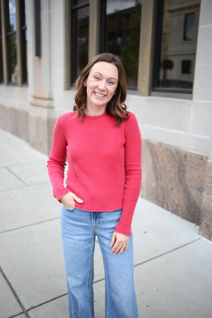 Red Mineral Wash Waffle Long Sleeve