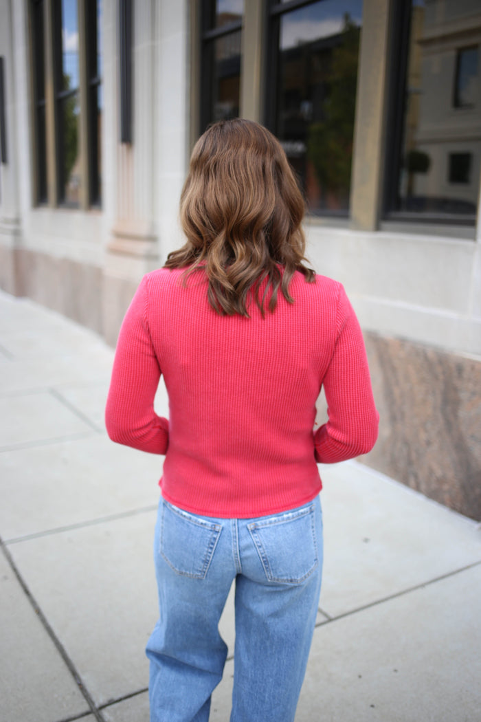 Red Mineral Wash Waffle Long Sleeve | Raya Hyfve