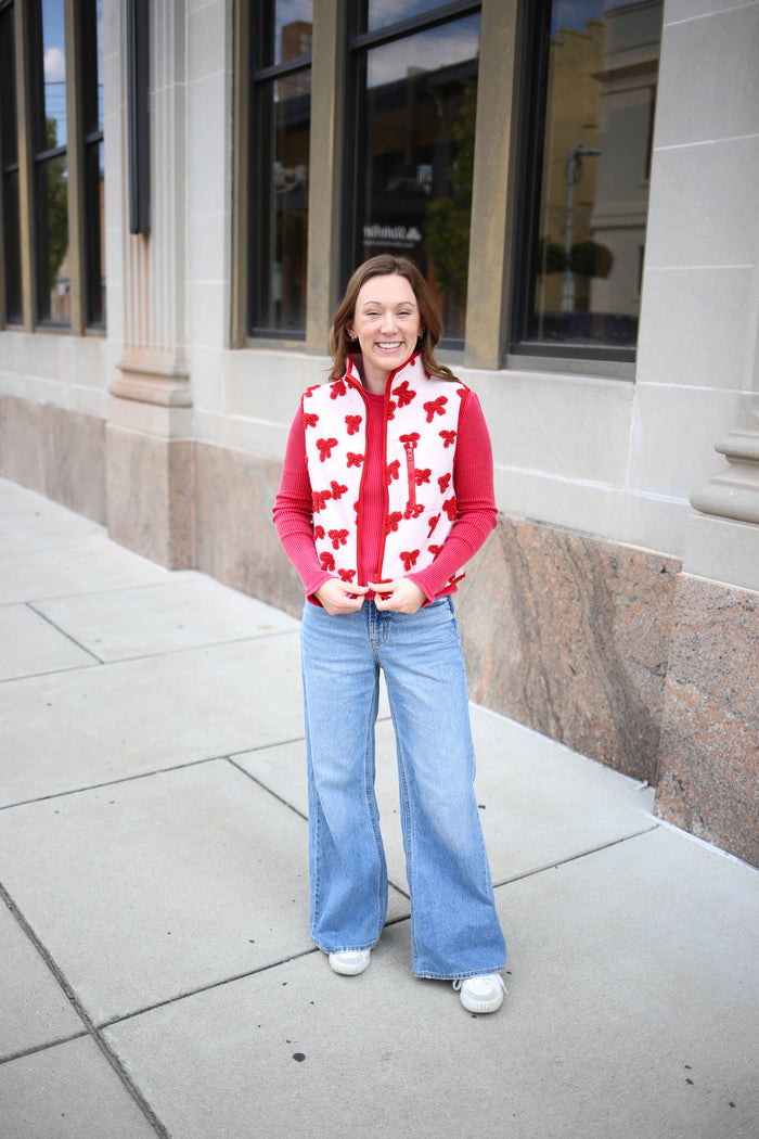 Red Bow Fleece Detail Vest