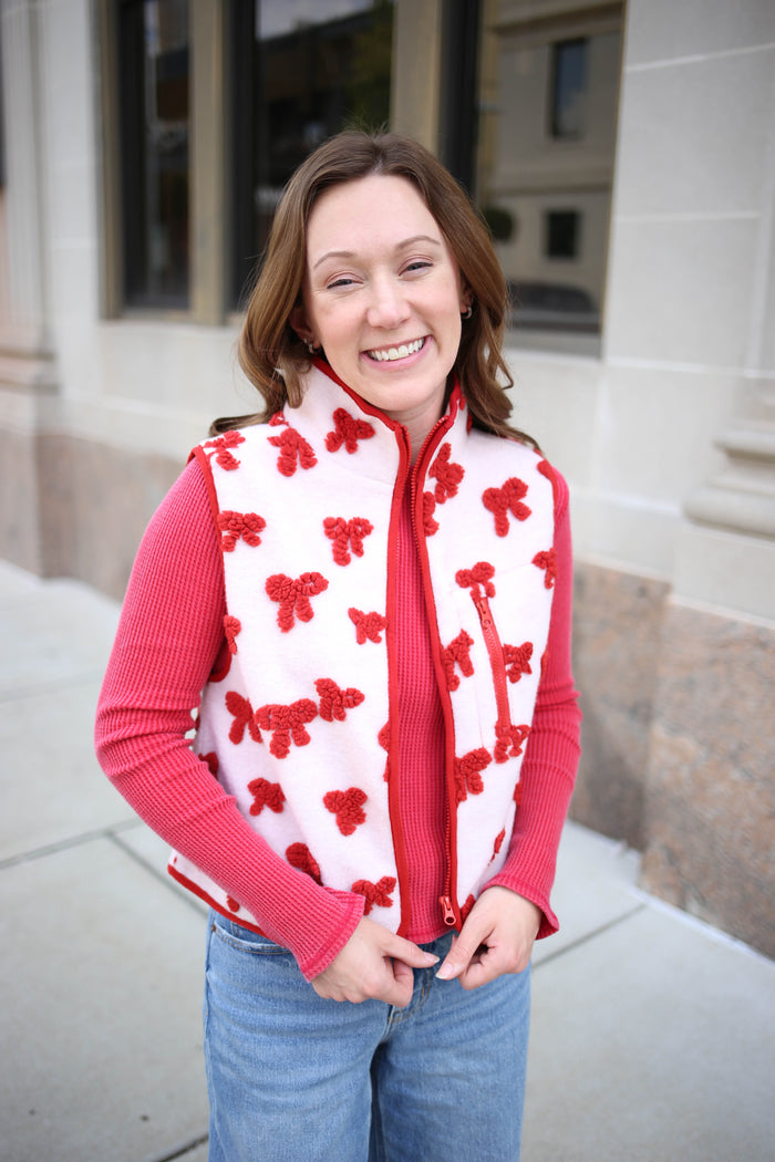 Red Bow Detail Fleece Vest Very J