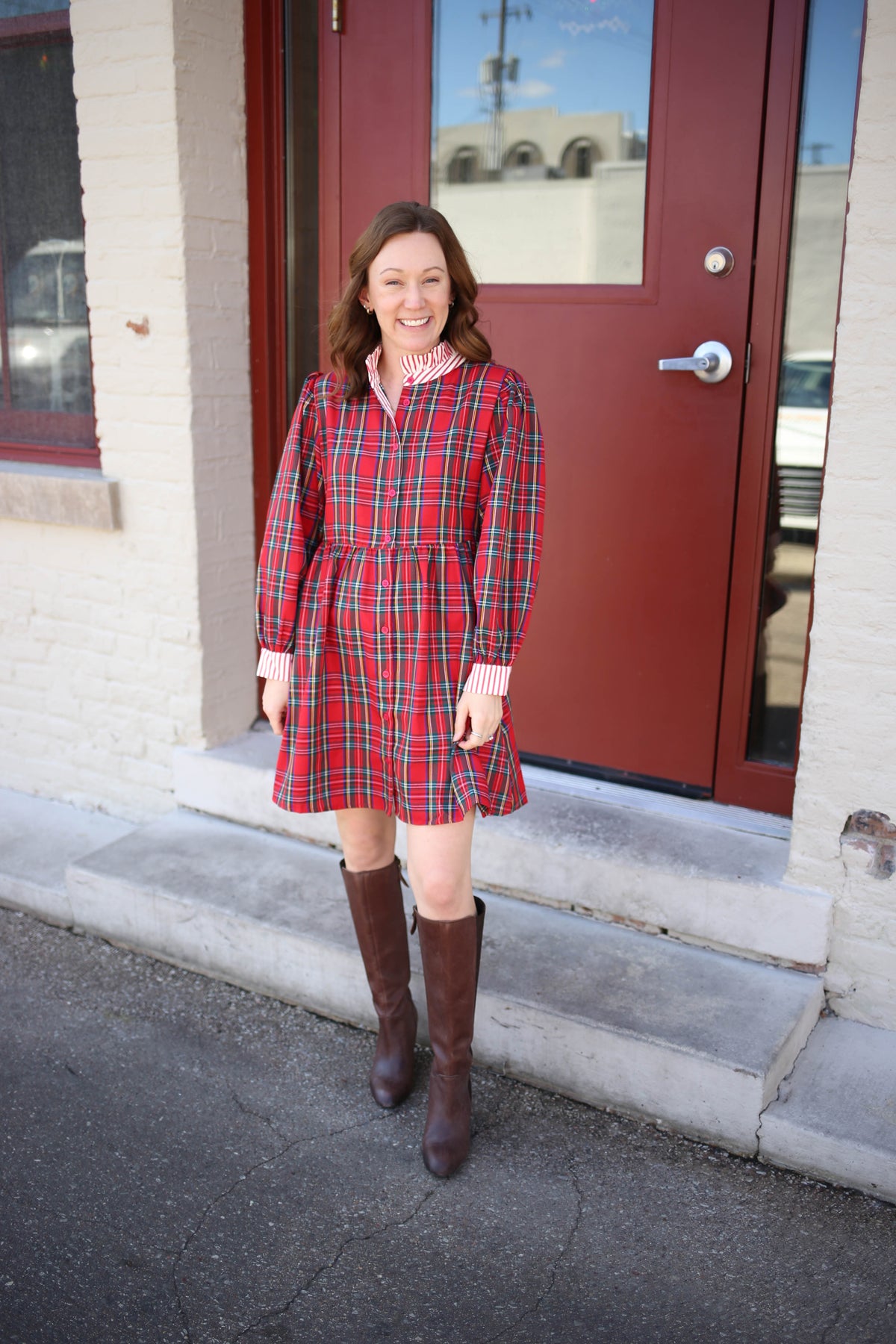 Bright Red Plaid Holiday Dress | Raya Jodifl