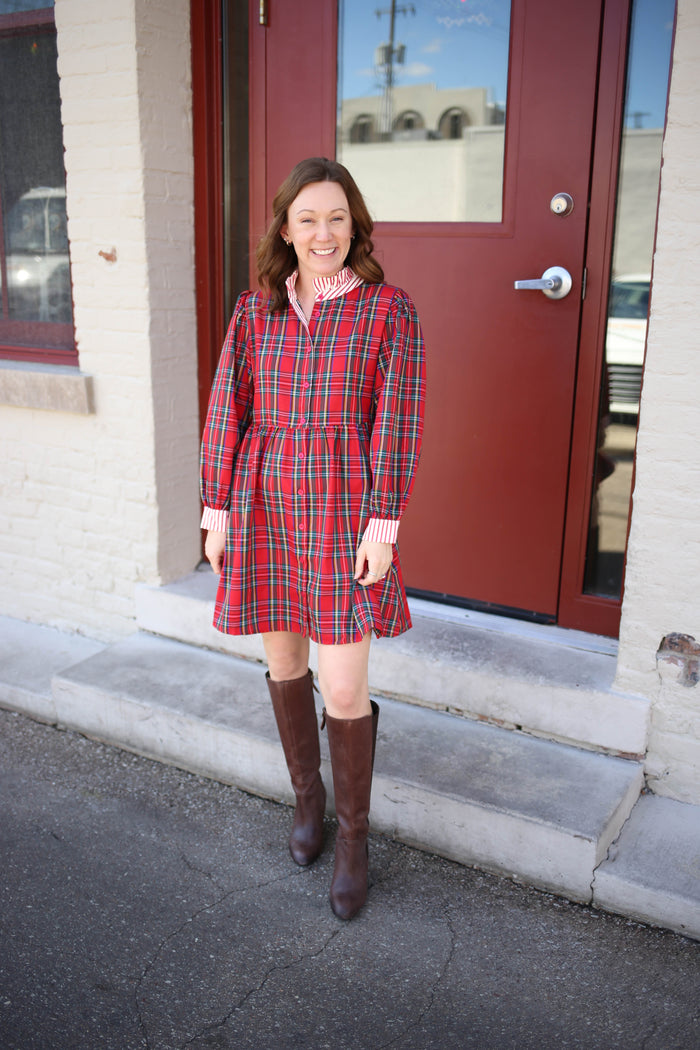Bright Red Plaid Holiday Dress | Raya Jodifl