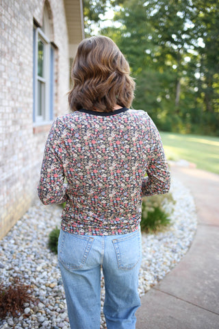 Black and Floral Print Long Sleeve Top | Lorna Staccato