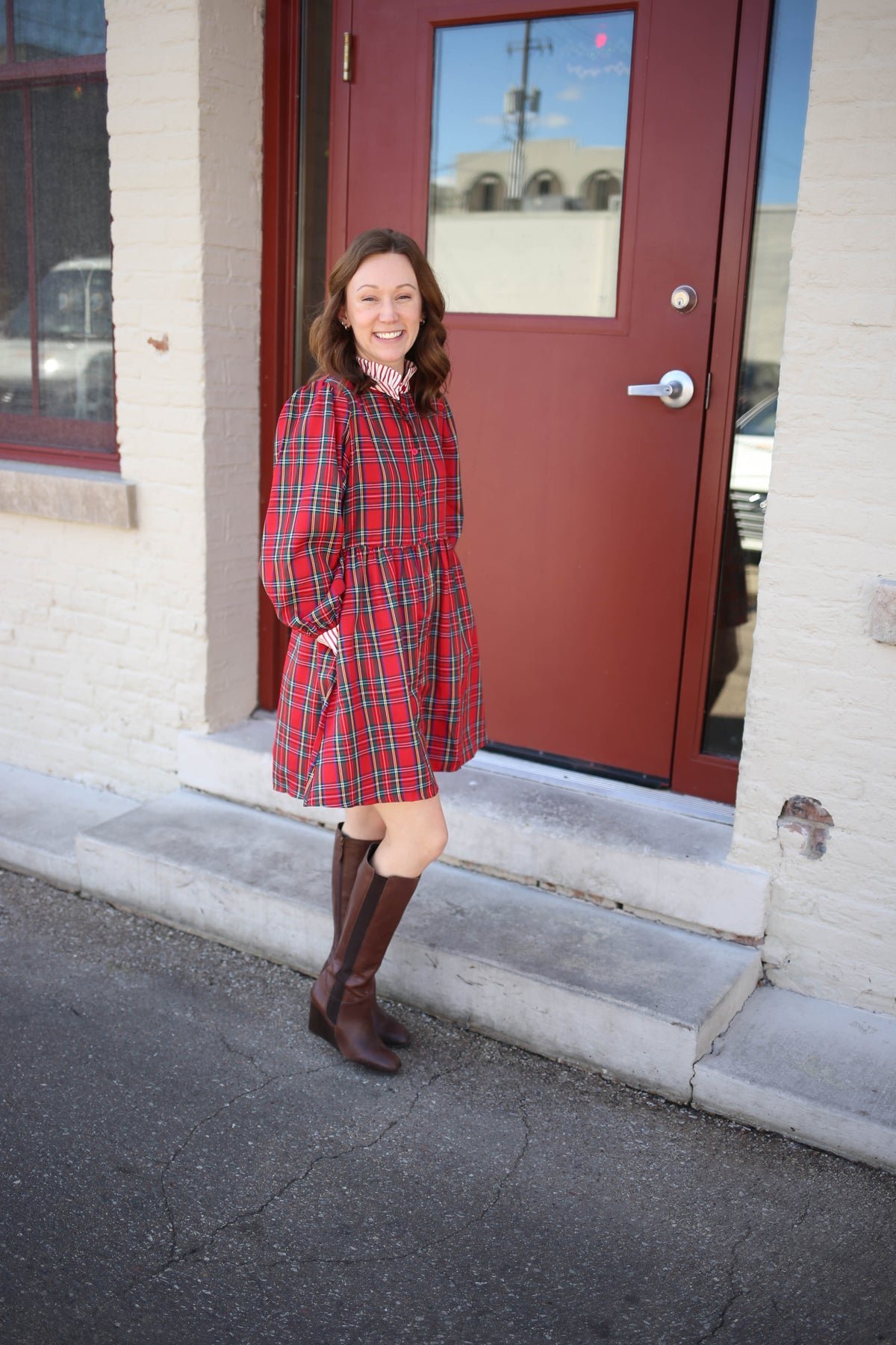 Bright Red Plaid Holiday Dress | Raya Jodifl