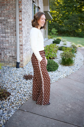 Brown Polka Dot Track Pants | Amanda Entro