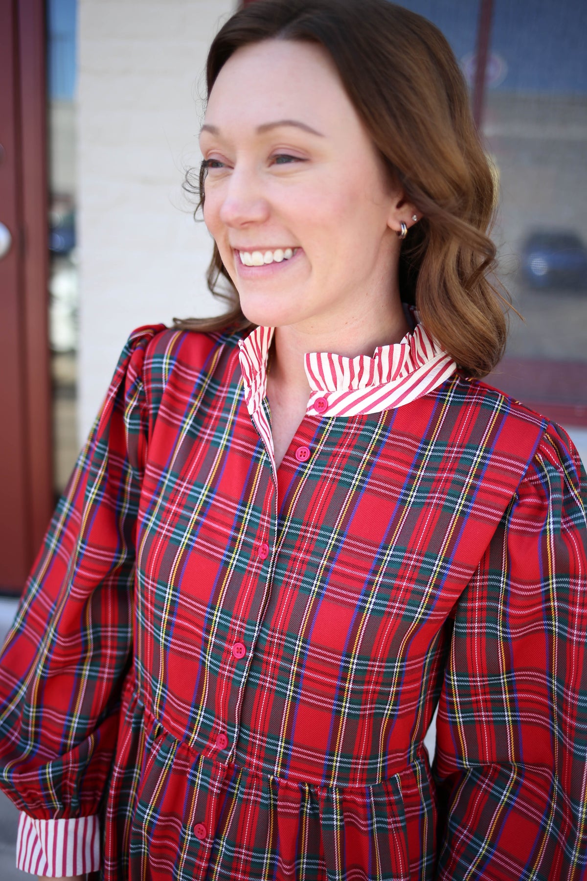 Bright Red Plaid Holiday Dress | Raya Jodifl