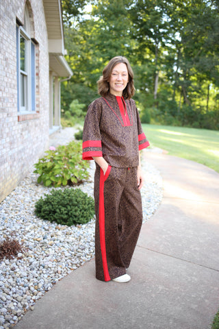 Leopard Print with Red Detail Top and Pant Set | Lenny Jodifl