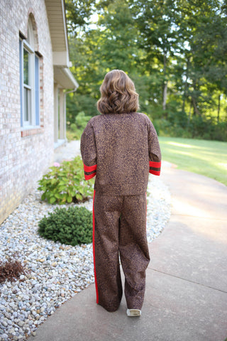 Leopard Print with Red Detail Top and Pant Set | Lenny Jodifl
