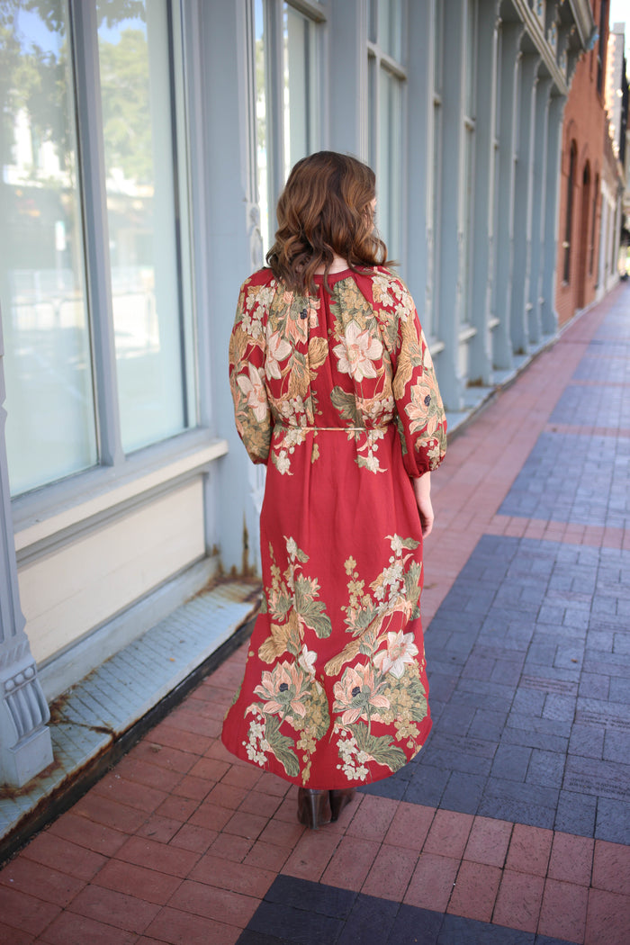 Red Fall Floral Print Dress | Marigold Entro