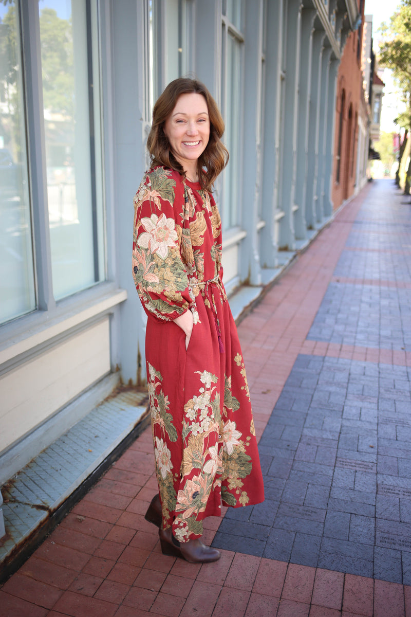 Red Fall Floral Print Dress | Marigold Entro