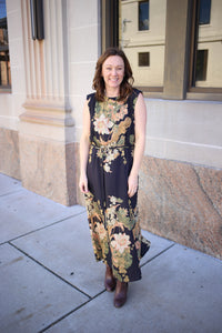 Black Fall Print Sleeveless Maxi Dress | Mandy Entro
