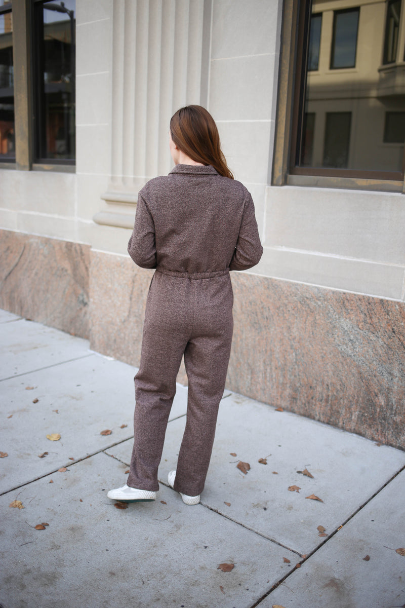 Chocolate Brown Heathered Jumpsuit | Boutique Elise | Serena