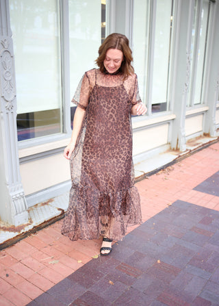 Sheer Brown and Black Leopard Print Midi Dress | Shella Entro