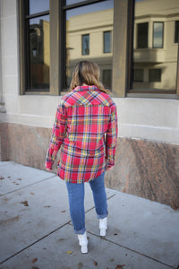 Red and Green Oversized Mineral Washed Flannel | Boutique Elise | Maggie