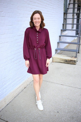 Burgundy Long Sleeve Athleisure Dress | Ashton Entro