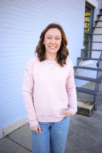 Blush Bright Stitch Detail Sweater | Stassi Staccato