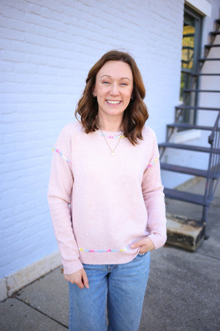 Blush Bright Stitch Detail Sweater | Stassi Staccato