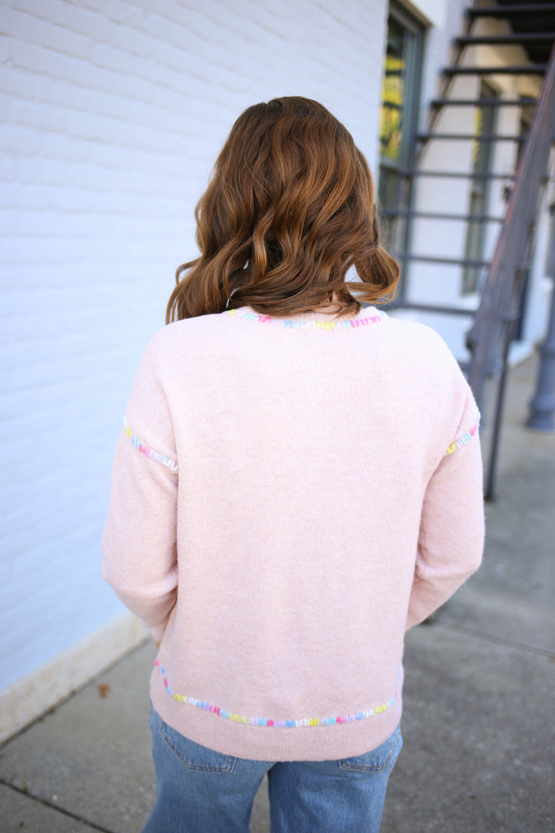 Blush Bright Stitch Detail Sweater | Stassi Staccato
