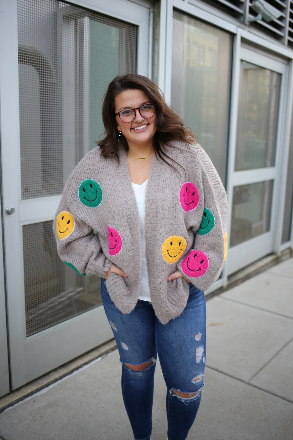 grey knit smile cardigan