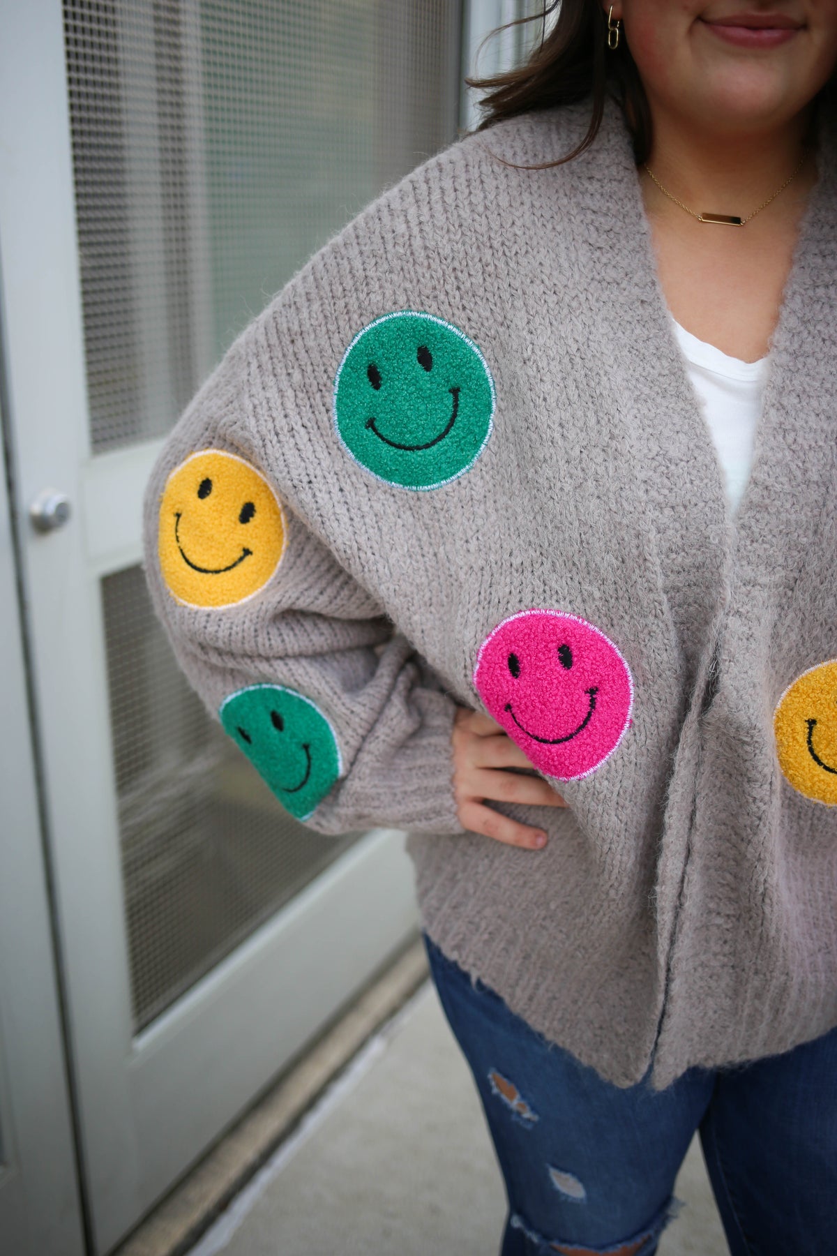 grey knit smile cardigan