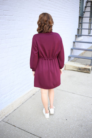 Burgundy Long Sleeve Athleisure Dress | Ashton Entro