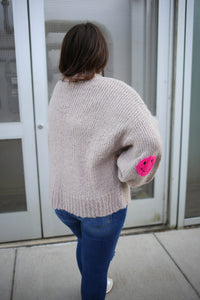 back of the grey knit smile detail cardigan