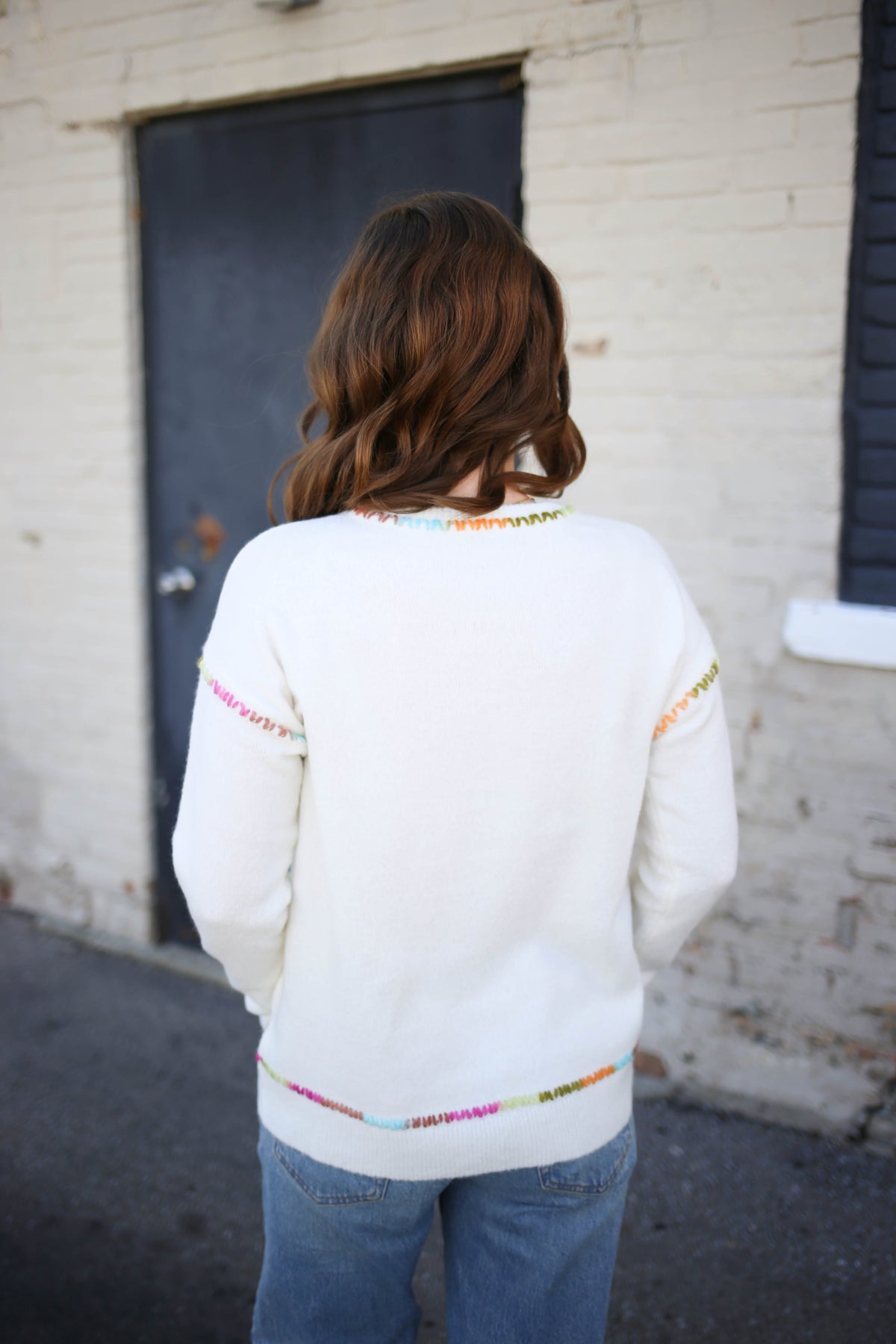 Ivory Bright Stitch Detail Sweater | Serena Staccato