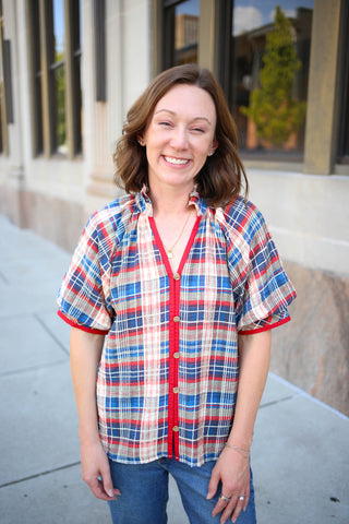 Red and Blue Plaid Short Sleeve Top | Raya Entro